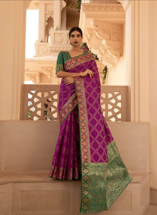 Purple Silk Handloom Weaving Wedding Saree