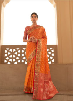 Orange Silk Handloom Weaving Wedding Saree