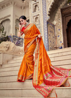 Amazing Orange Soft Silk Designer Weaving Border And Pallu Saree