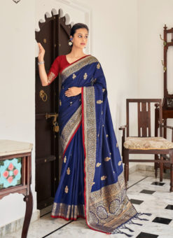 Blue Silk Designer Zari Weaving Wedding Saree