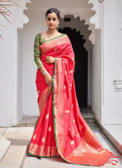 Pink Silk Designer Zari Weaving Wedding Saree