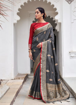 Grey Silk Designer Zari Weaving Wedding Saree