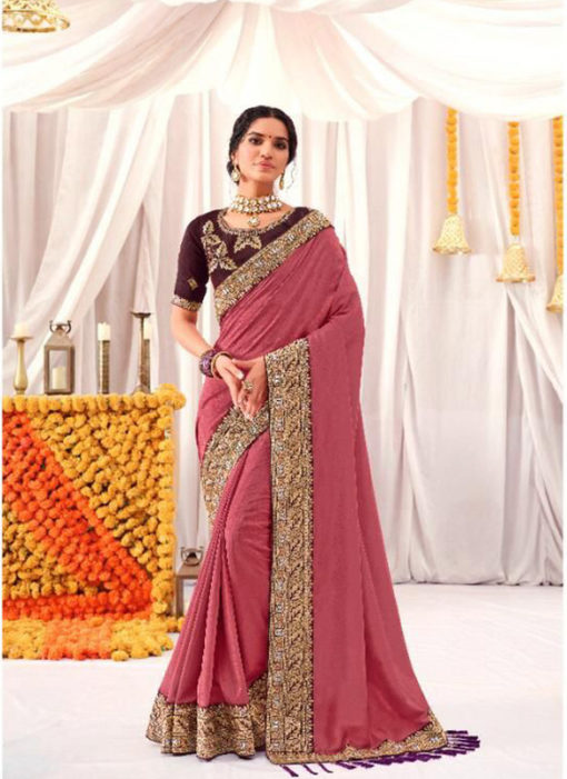 Pink Two Tone Blooming Vichitra Silk Party Wear Saree