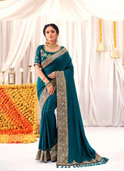 Blue Two Tone Blooming Vichitra Silk Party Wear Saree