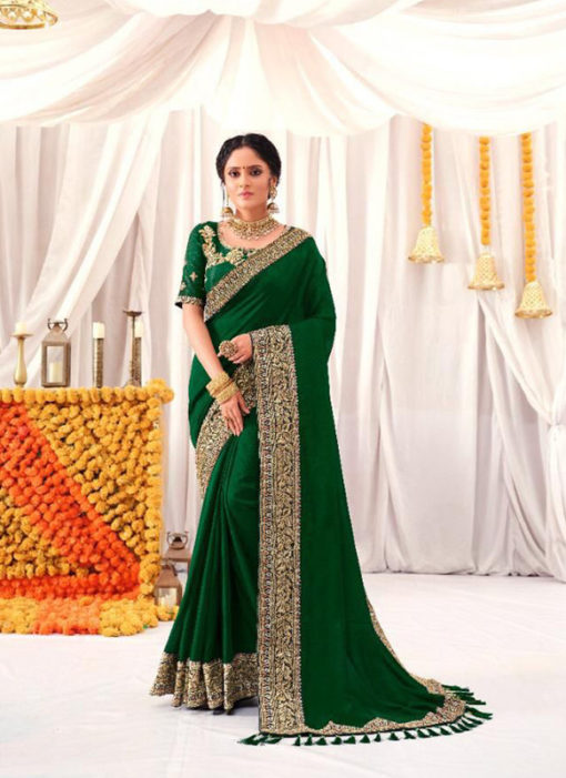 Green Two Tone Blooming Vichitra Silk Party Wear Saree