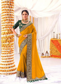Yellow Two Tone Blooming Vichitra Silk Party Wear Saree