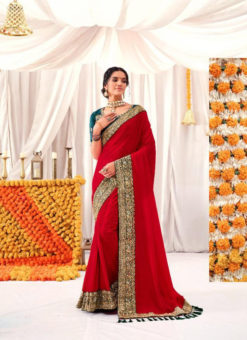 Red Two Tone Blooming Vichitra Silk Party Wear Saree