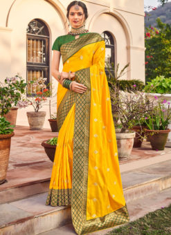 Yellow Two Tone Dola Silk Zari Embroidered Work Wedding Saree