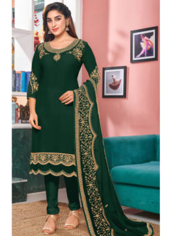 Green Georgette Embroidered Work Party Wear Churidar Suit