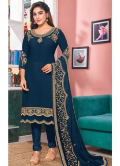 Teal Georgette Embroidered Work Party Wear Churidar Suit