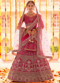 Pink Velvet Embroidered Work Designer Wedding Lehenga Choli