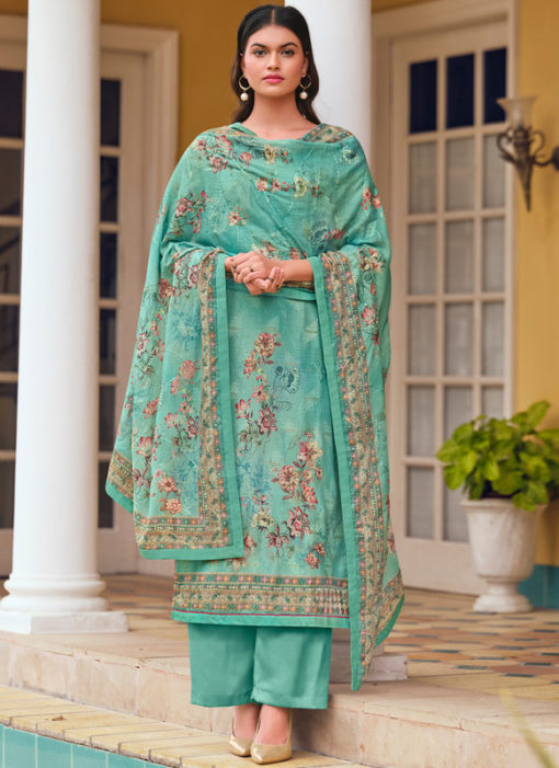 Beautiful Green Satin Designer Printed Salwar Kameez