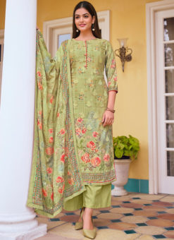 Attractive Green Satin Designer Printed Salwar Kameez