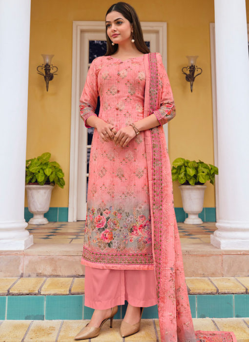 Elegant Pink Satin Designer Printed Salwar Kameez