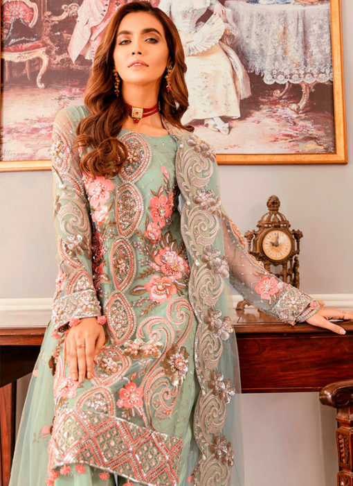 Amazing Green Net Embroidered Work Designer Pakistani Suit