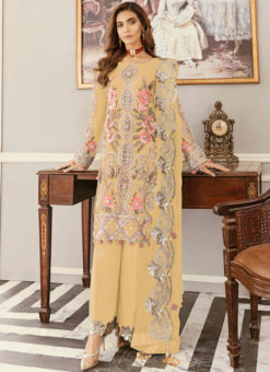 Attractive Yellow Net Embroidered Work Designer Pakistani Suit