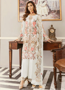 Elegant White Net Embroidered Work Designer Pakistani Suit