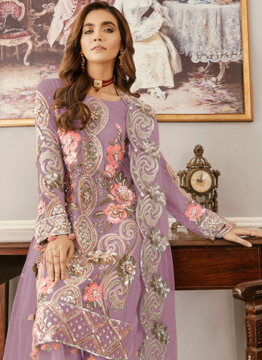 Beautiful Purple Net Embroidered Work Designer Pakistani Suit