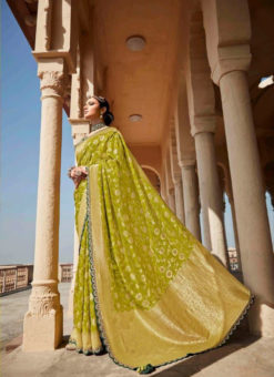Parrot Green Dola Silk Zari Weaving Wedding Saree