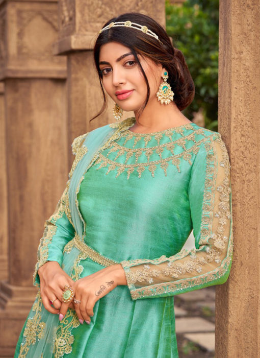 Sea Green Super Silk Embroidered Work Ankle Length Anarkali Salwar Kameez