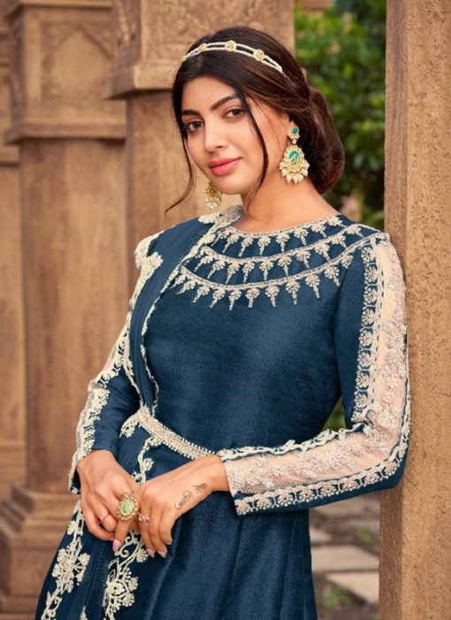Blue Super Silk Embroidered Work Ankle Length Designer Anarkali Salwar Kameez