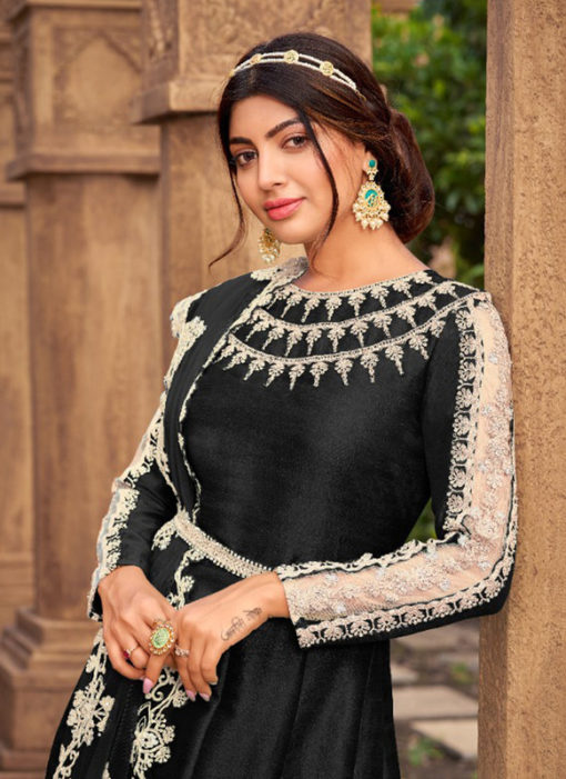 Black Super Silk Designer Embroidered Work Ankle Length Anarkali Salwar Kameez