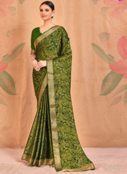 Green Chiffon With Banarasi Lace Traditional Saree