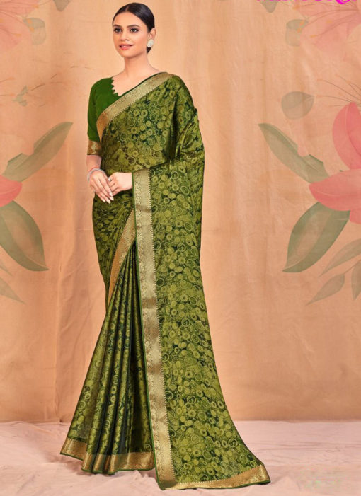Green Chiffon With Banarasi Lace Traditional Saree