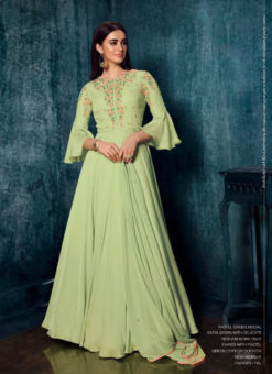 Pastel Green Modal Satin Mirror And Embroidered Work Party Wear Gown