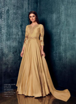 Cream Modal Satin Mirror And Embroidered Work Party Wear Gown
