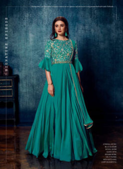 Rama Blue Modal Satin Mirror And Embroidered Work Party Wear Gown
