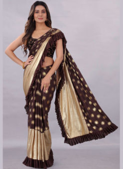 Brown Ramanujam Foil With Important Fabric Designer Readymade Saree
