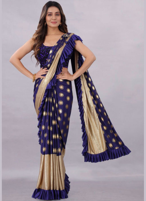 Royale Blue Ramanujam Foil With Important Fabric Designer Readymade Saree