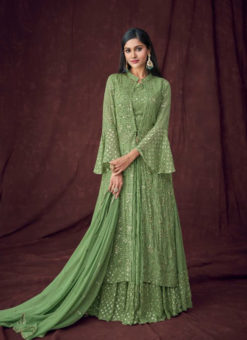 Green Georgette Designer Embroidered Work Party Wear Salwar Kameez