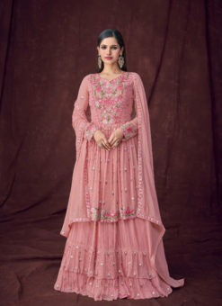Pink Georgette Embroidered Work Party Wear  Designer Salwar Kameez