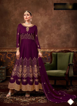Purple Georgette Designer Embroidered Work Party Wear Anarkali Suit