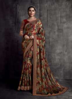 Multi Fancy Fabric Party Wear Lace Border Designer Saree