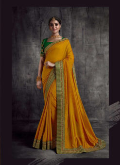 Orange Fancy Fabric Party Wear Lace Border Designer Saree
