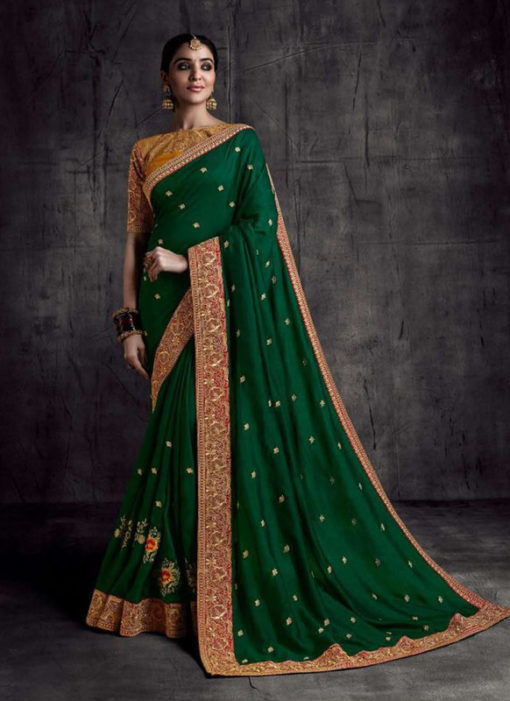 Green Fancy Fabric Party Wear Lace Border Designer Saree