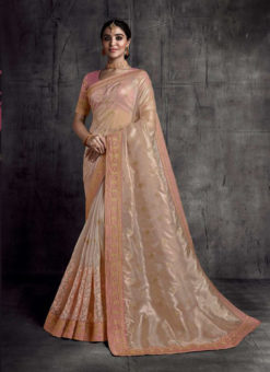 Baby Pink Fancy Fabric Party Wear Lace Border Designer Saree
