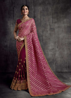 Pink And Purple Fancy Fabric Party Wear Lace Border Half N Half Saree