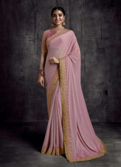 Lavender Fancy Fabric Party Wear Lace Border Designer Saree