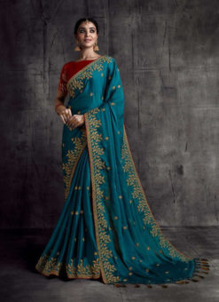 Rama Fancy Fabric Party Wear Lace Border Designer Saree