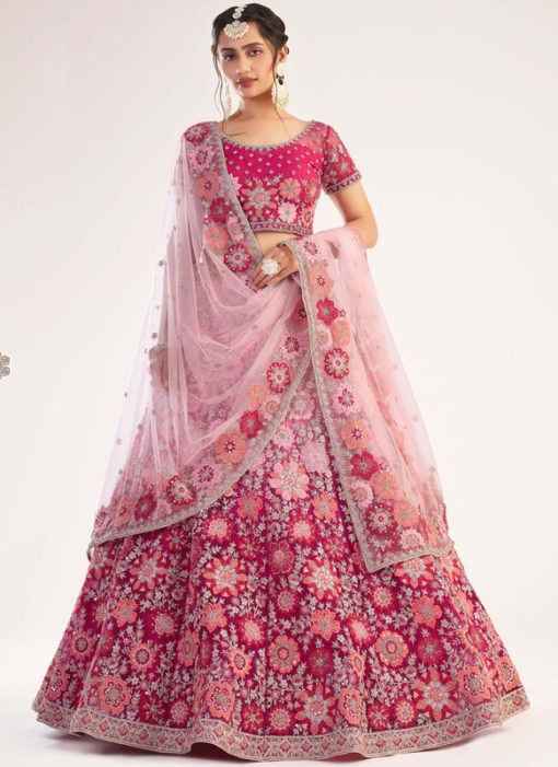 Pink Butterfly Net Embroidered Work Wedding Designer Lehenga Choli