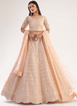 Peach Butterfly Net Embroidered Work  Wedding Designer Lehenga Choli