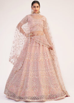Rose Pink Embroidered Work Wedding Designer Butterfly Net Lehenga Choli