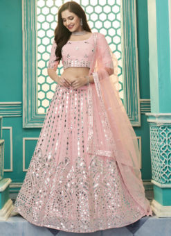 Pink Georgette Designer Abla Work Wedding Lehenga Choli