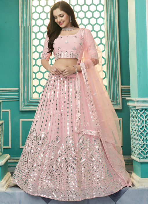 Pink Georgette Designer Abla Work Wedding Lehenga Choli