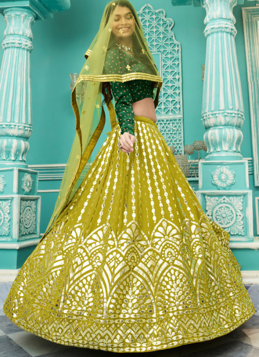 Mahendi Georgette Designer Abla Work Wedding Lehenga Choli