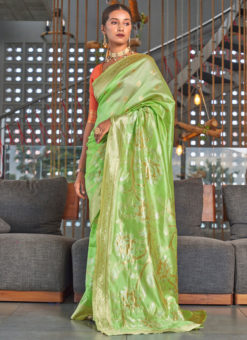 Amazing Green Art Silk Jacquard Weaving Design Party Wear Saree